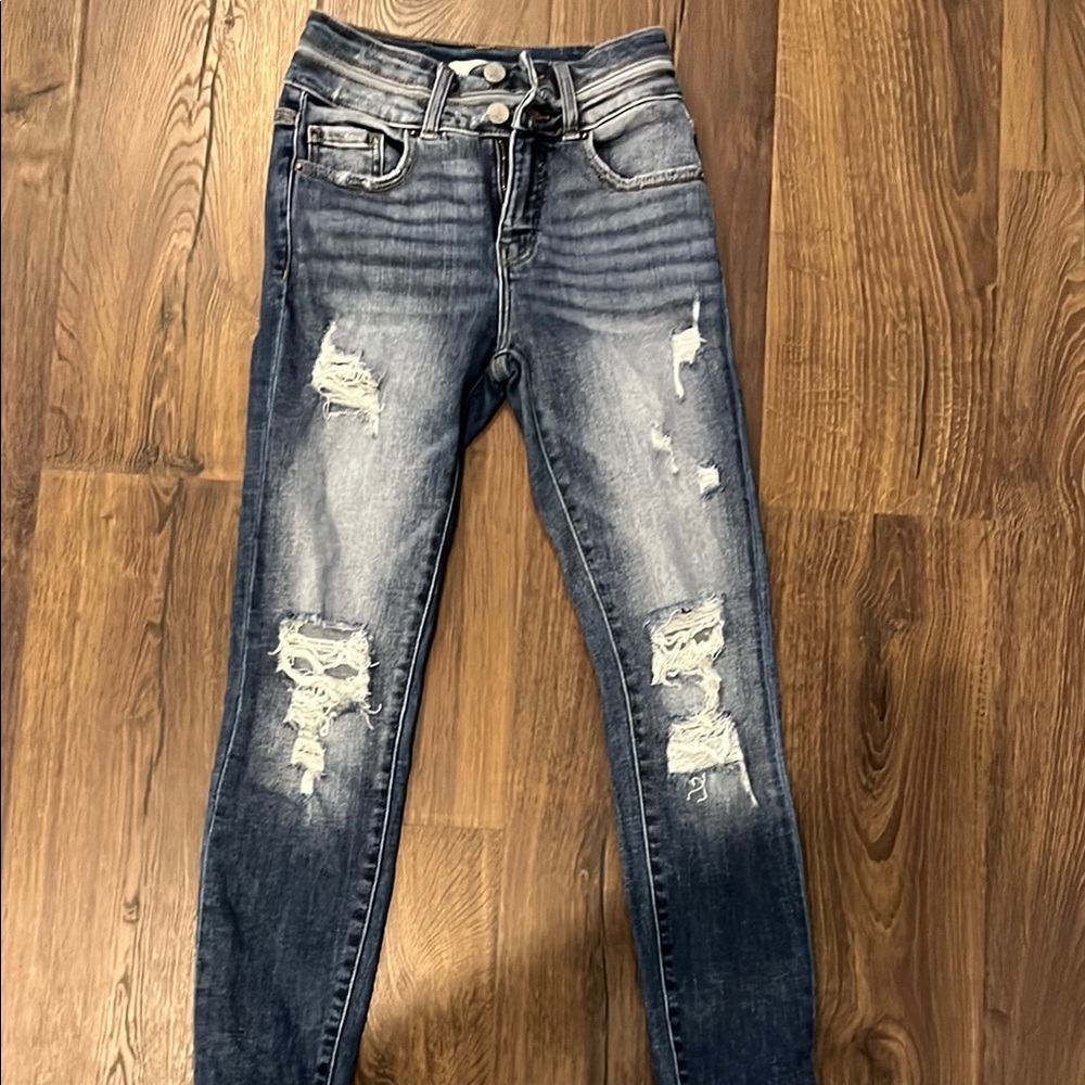 BKE Dark Wash Distressed Skinny Jeans